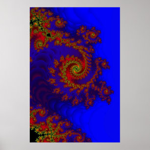 Póster Eternidade Arte Fractal Azul e Vermelha