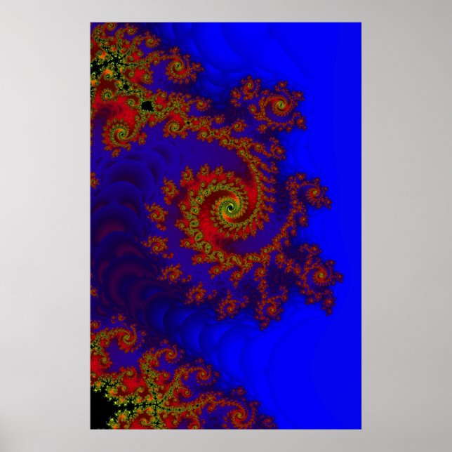 Póster Eternidade | Arte Fractal Azul e Vermelha (Frente)
