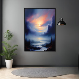 Poster Eterno Sunrise Sobre A Paisagem Das Montanhas Mist