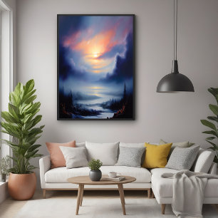 Póster Eterno Sunrise Sobre A Paisagem Das Montanhas Mist