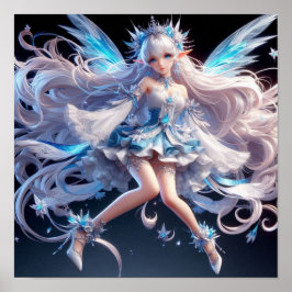 Poster Ethereal Ice Queen Fairy with Flowing White Hair