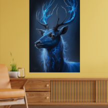 Ethereal Neon Stag | Mystic Blue Fantasy Deer Art 