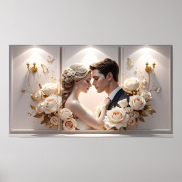 Poster  Ethereal Romance: Bride and Groom Illustration wi