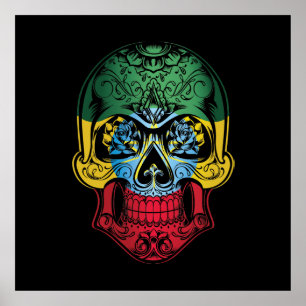 Poster Etíope - Caveira E Bandeira De Rosas