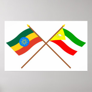 Póster Etiópia e bandeiras cruzadas somalianas