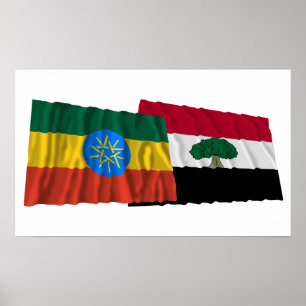 Póster Etiópia e bandeiras de ondulação de Oromia