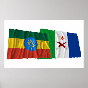 Póster Etiópia e bandeiras longe de ondulação