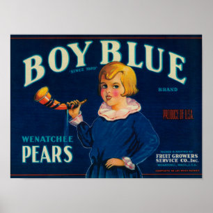 Póster Etiqueta azul da caixa da pera do menino