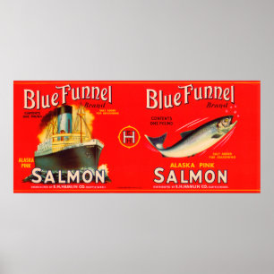 Póster Etiqueta azul Seattle dos salmões da marca do