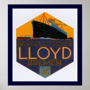 Póster Etiqueta da bagagem de Norddeutcher Lloyd Brema