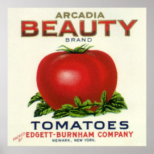 Poster Etiqueta da caixa da fruta do vintage, tomates da