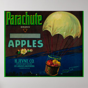 Póster Etiqueta da caixa de Apple do pára-quedas