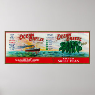 Poster Etiqueta das ervilhas doces da brisa do oceano