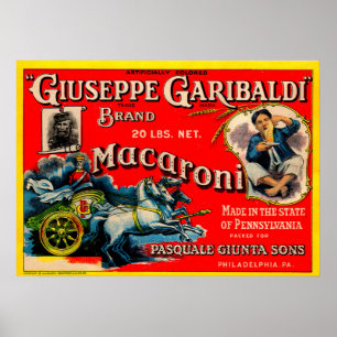Poster Etiqueta de 1920 Giuseppe Garibaldi macaroni