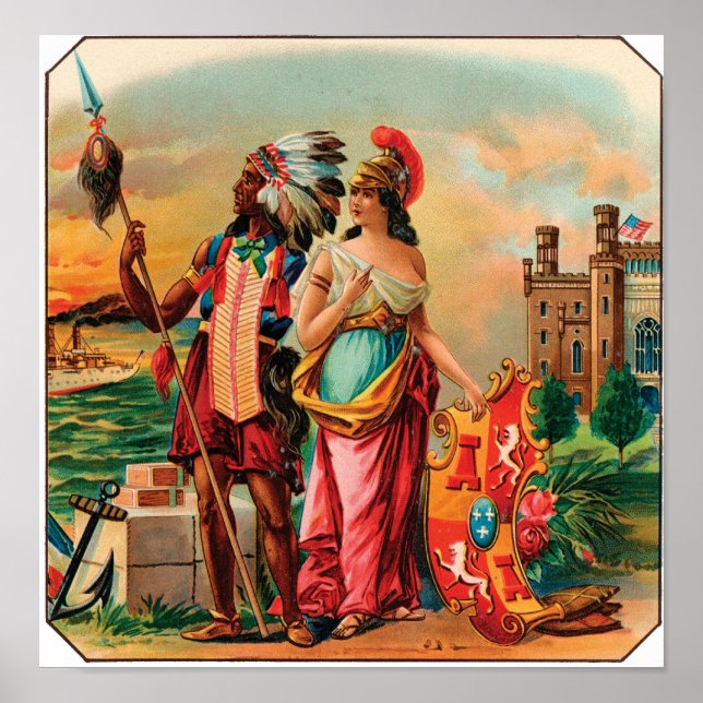 Poster Etiqueta De Cigarros Vintage Com Chefe Americano N (Frente)