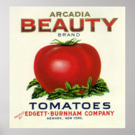 Poster Etiqueta de Fruta Vintage, Tomates de beleza Arcad