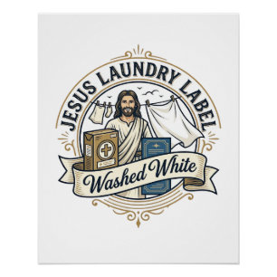 Póster Etiqueta de Lavanderia Jesus Lavado Branco Jesus E