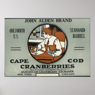 Poster Etiqueta de Marca de Cranberry Cape Cod John Alden