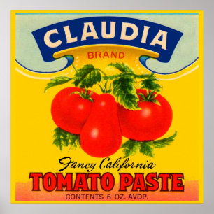 Poster Etiqueta de pasta de tomate Claudia 1930