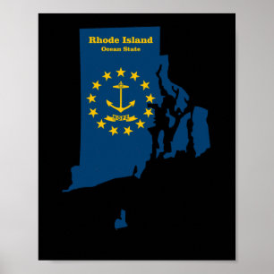 Poster Etiqueta de Sinalizador de Mapa da Ilha Rhode