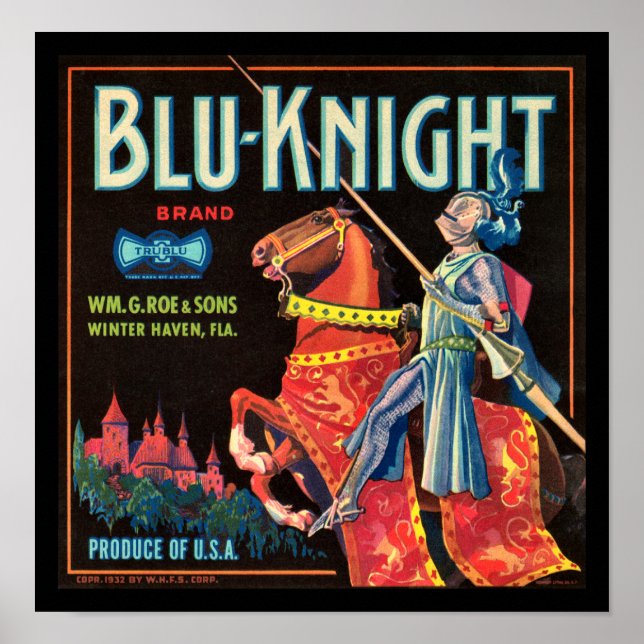 Poster Etiqueta de Taxa de Fruta Blu-Knight Vintage KRW (Frente)