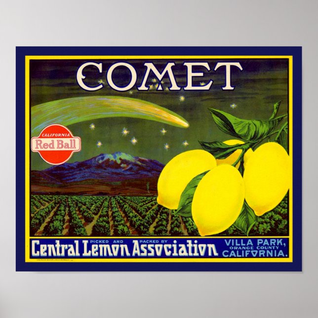 Poster Etiqueta de taxa de Fruta Comet Lemon, de 1940 (Frente)