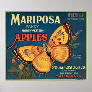Póster Etiqueta de Taxa de Maçãs Mariposa