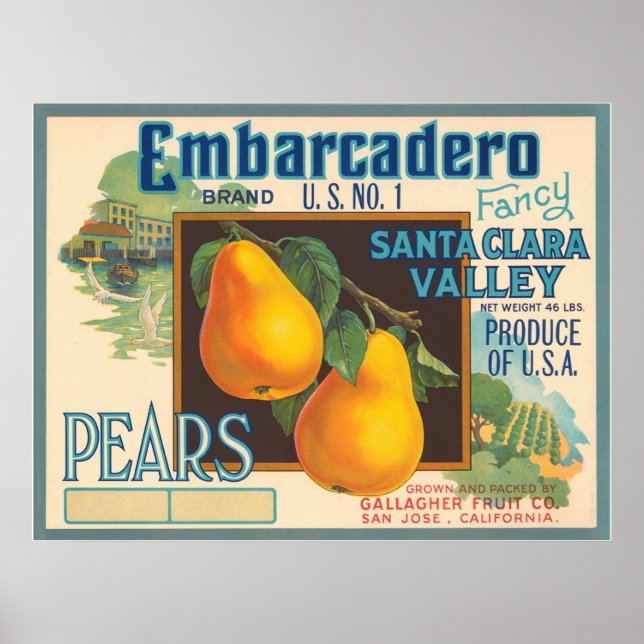 Póster Etiqueta de Taxa de Peras Embarcadero (Frente)