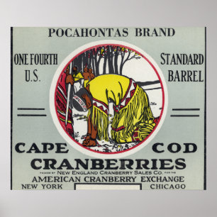 Poster Etiqueta do arando da marca de Cape Cod Pocahontas