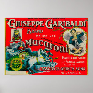Poster Etiqueta do macarrão de Giuseppe Garibaldi