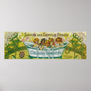 Póster Etiqueta do sabão do DES Gentils Bebes de Savon