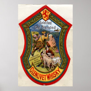 Póster Etiqueta do uísque de Glenlivet, 1897