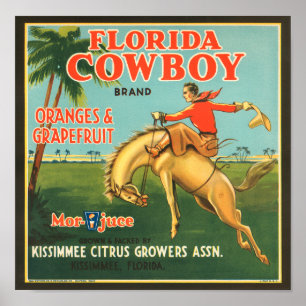 Poster Etiqueta dos citrinos do vaqueiro de Florida do