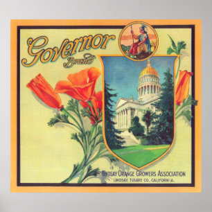 Poster Etiqueta laranja governador Lindsay, CA