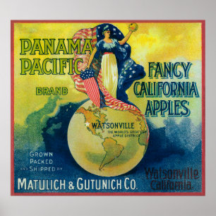 Póster Etiqueta pacífica da caixa de Panamá Apple