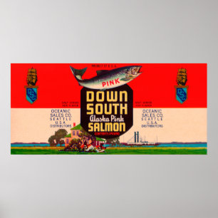 Póster Etiqueta para baixo sul Seattle dos salmões da
