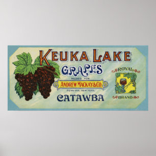 Poster Etiqueta real das uvas do lago Keuka da marca