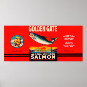 Poster Etiqueta Seattle dos salmões da marca do Golden