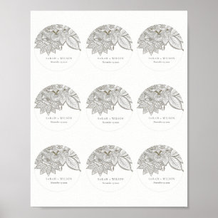 Poster Etiquetas de Casamento Dourado da Paisley Ivory