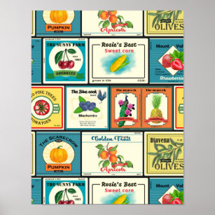 Poster Etiquetas de Fruta em conserva