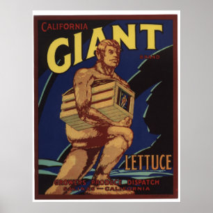 Póster Etiquetas gigantes velhas da caixa dos vegetais da