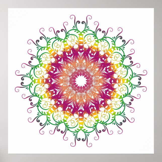 Póster etnia floral multicolor mandala. (Frente)