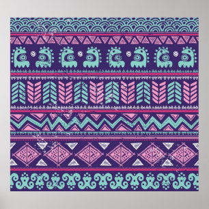 Poster Étnica Tribal: Padrão Colorido Sem Costura.