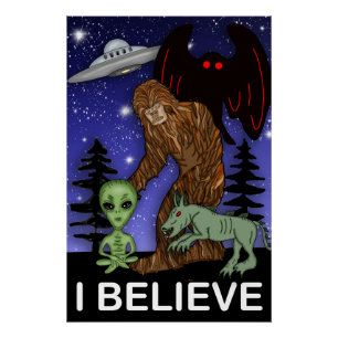 Póster Eu acredito Grande Alienígena de pés Mothman UFO