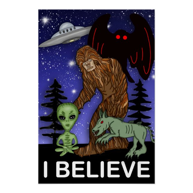 Póster Eu acredito | Grande Alienígena de pés Mothman UFO (Frente)