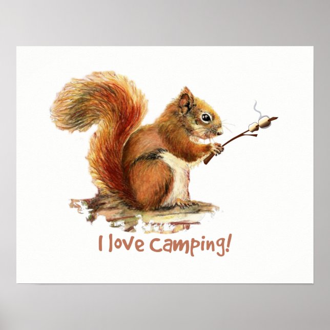 Poster "Eu adoro acampar" Quirrel Brincando Marshmallow (Frente)