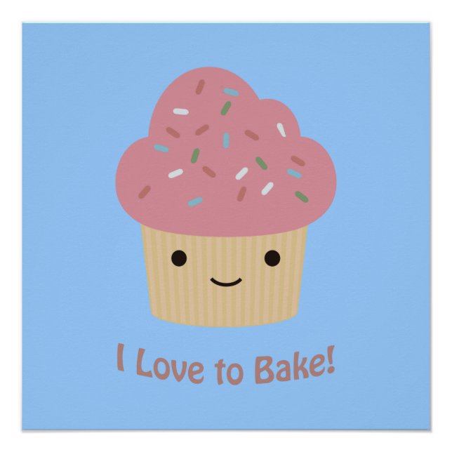 Póster Eu adoro Assar! Cupcake (Frente)