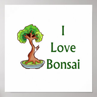 Poster Eu adoro bonsai em texto verde shari