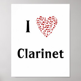 Poster Eu adoro Clarinet Red Heart of Music Notes