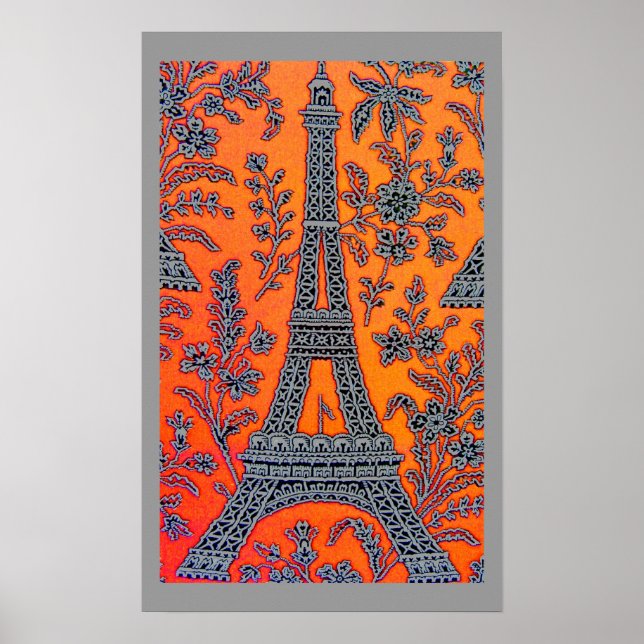 Póster Eu adoro Paris Cinza Border (Frente)